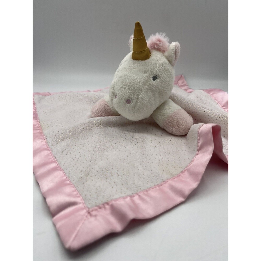 Cloud Island Unicorn Security Blanket Lovey Pink Satin Trim Baby Plush sparkle